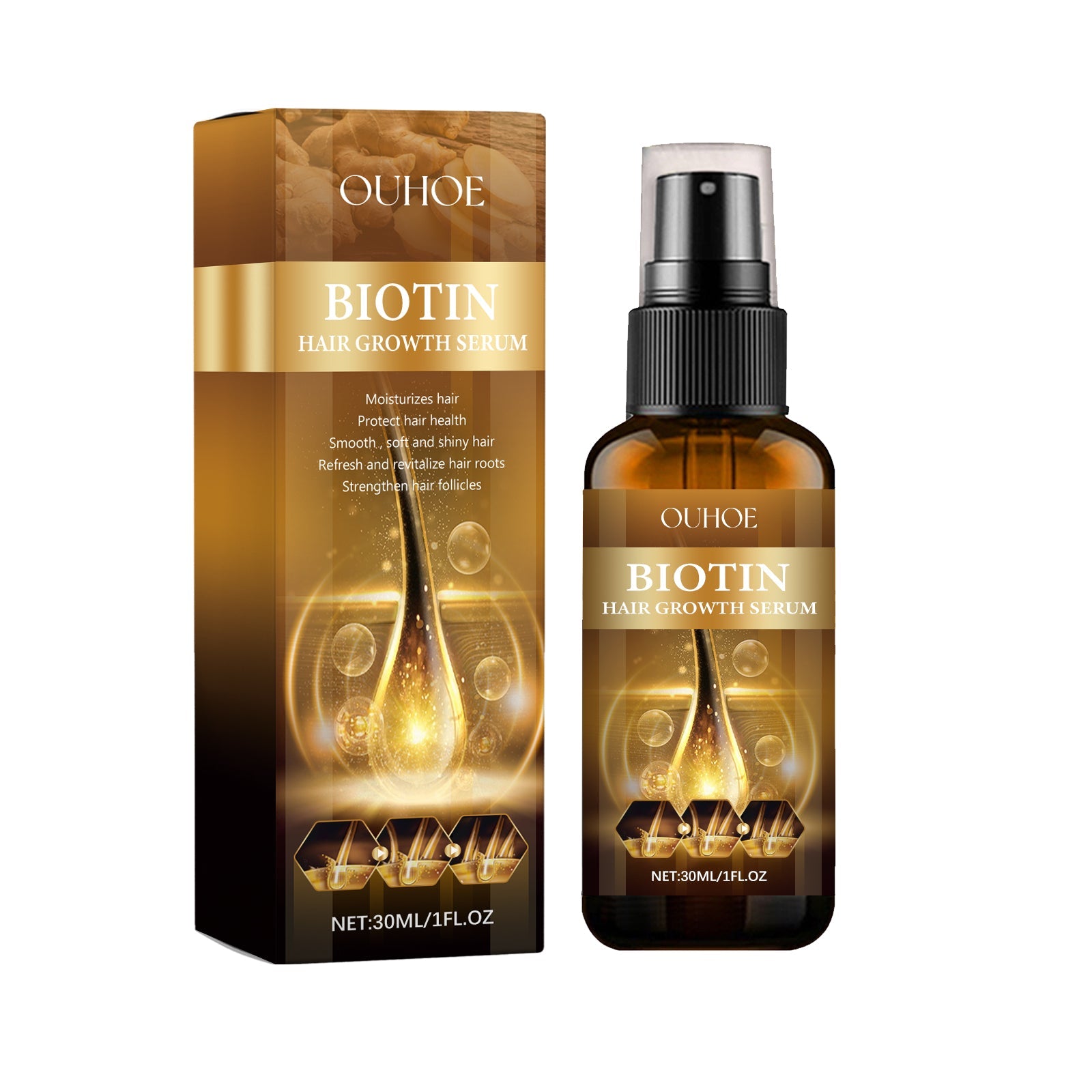 OUHOE Biotin Hair Growth Serum, Nourish Hair Root Repair Hair Sere Short-Tempered Prevent Drop Hair eprolo