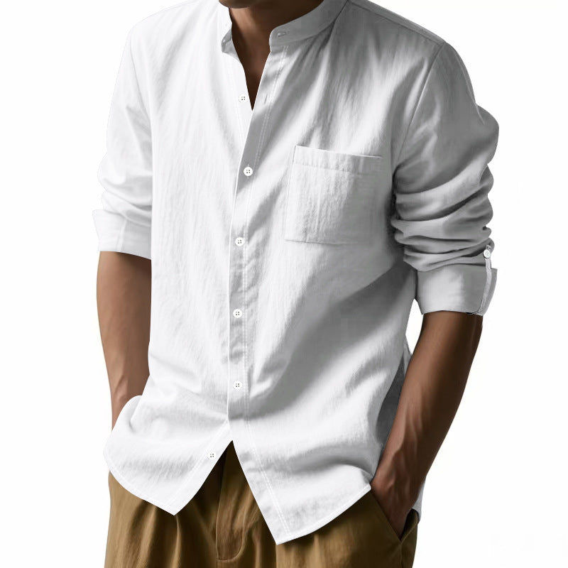 Long Sleeve Stand Collar Shirt With Pockets Casual Men's Clothing ferrersa