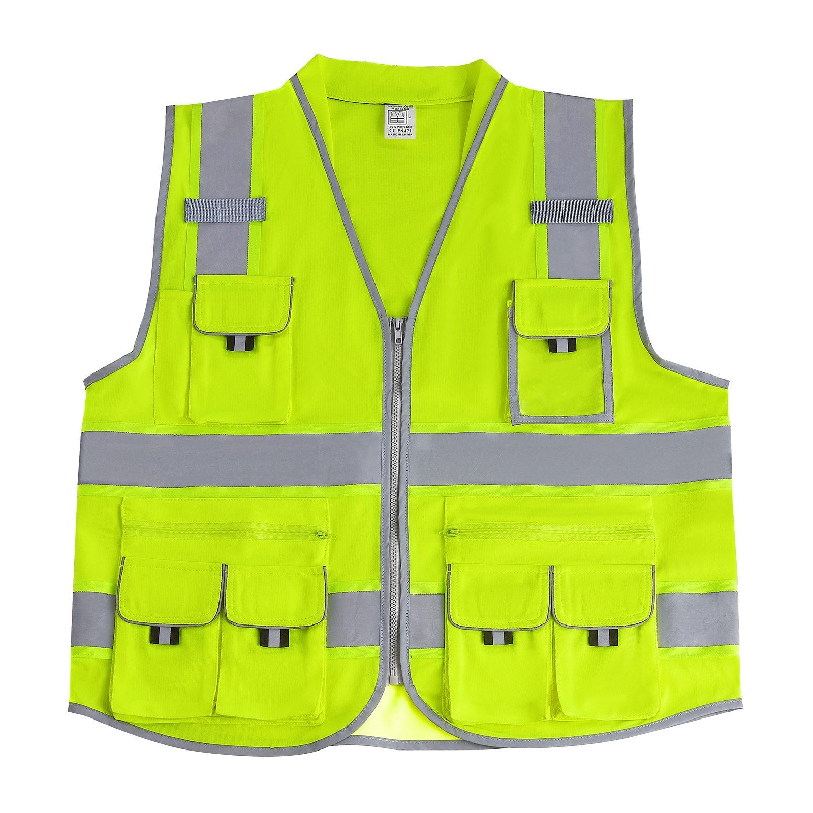 Safety Vest Reflective Yellow Work Vest With 10 Pockets For Men & Women DC-Powered by People