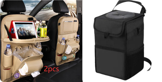 PU Leather Car Storage Bag Multifunction Seat Back Tray Hanging Bag Waterproof Car Organizer Automotive Interior Accessories DC-Powered by People