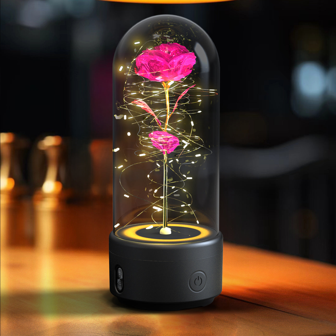 Creative 2 In 1 Rose Flowers LED Light And Bluetooth-compatible Speaker Valentine's Day Gift Rose Luminous Night Light Ornament In Glass Cover ferrersa