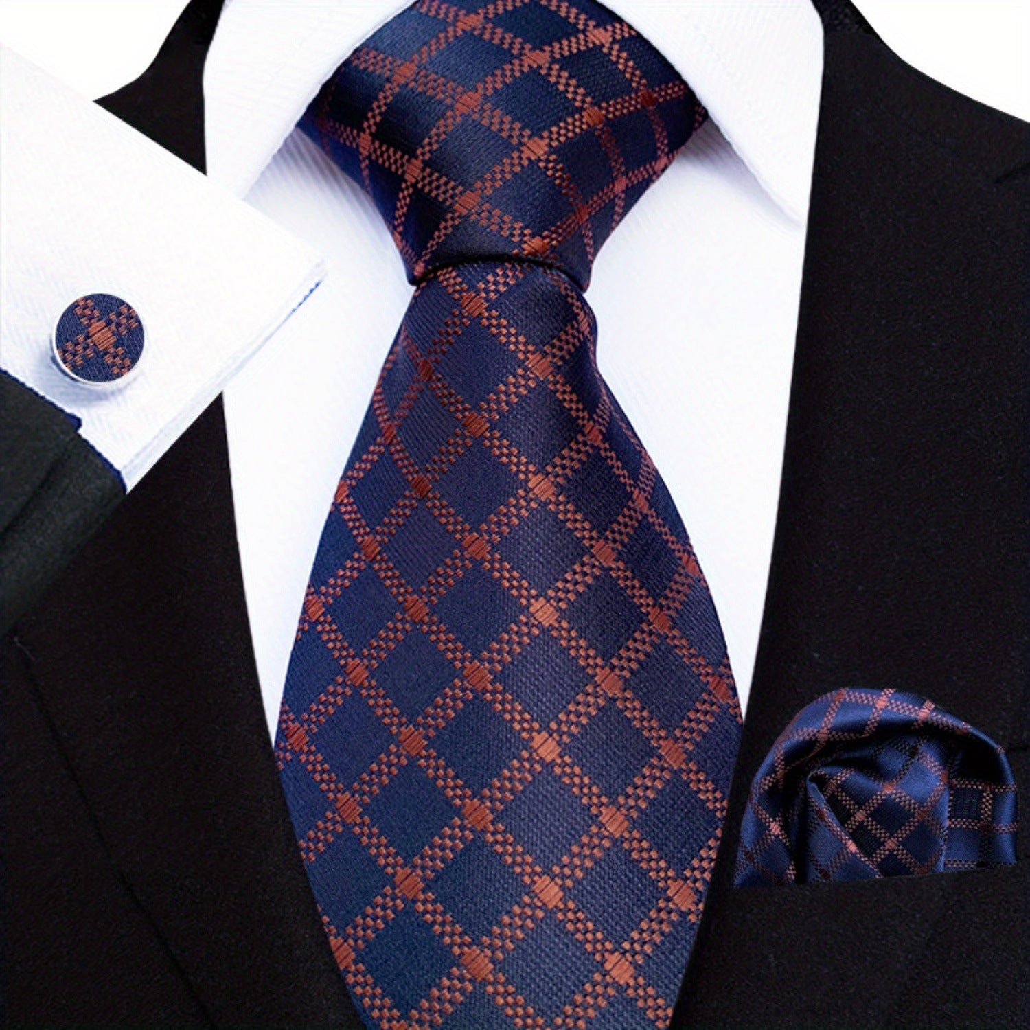 Men's Tie3pcs Business Set: 3.15inch Hand-made Tie for Men, Tie, Cufflinks, Pocket Square. Business Set Suitable for Parties, Dates, Weddings, Suit Accessories, and Gifts. ferrersa