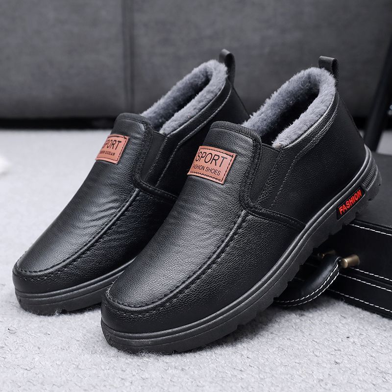 Thickened Waterproof Cotton Shoes For Elderly Fleece-lined Casual Leather Shoes ferrersa