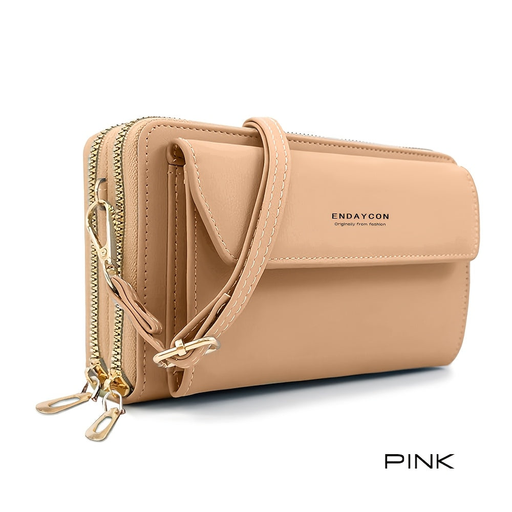 Women'S Large Capacity Multi-Functional Phone Wallet with Double-Layer Zipper Closure - Convertible Crossbody Bag & Card Holder, Golden-Tone Hardware, Detachable Strap, Cash Pocket & Phone Compartment - Stylish & Portable Tra ferrersa