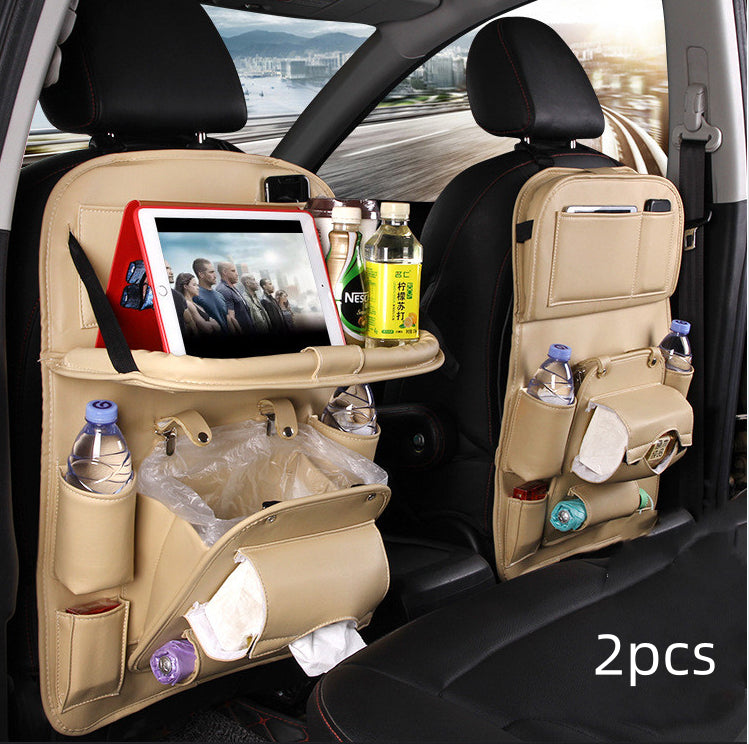 PU Leather Car Storage Bag Multifunction Seat Back Tray Hanging Bag Waterproof Car Organizer Automotive Interior Accessories DC-Powered by People