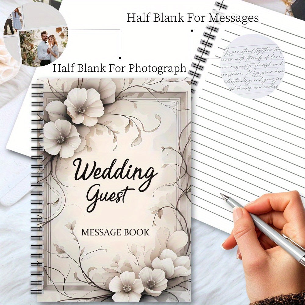 1pc Elegant Floral Wedding Guest Sign-in Book & Event Planner - Beige Spiral Bound Wedding Register with Message Area, Guest Signature Book, Bridal Shower & Party Decorations, Planner Organizer - Durable Cover, Exclusive for ferrersa