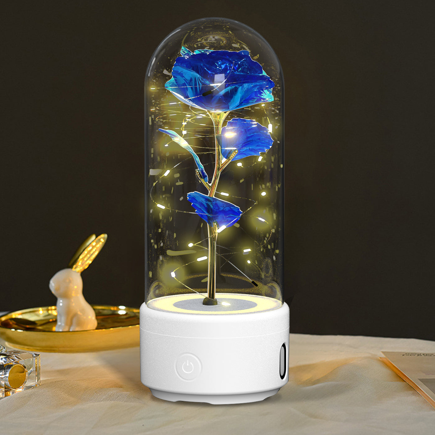 Creative 2 In 1 Rose Flowers LED Light And Bluetooth-compatible Speaker Valentine's Day Gift Rose Luminous Night Light Ornament In Glass Cover ferrersa