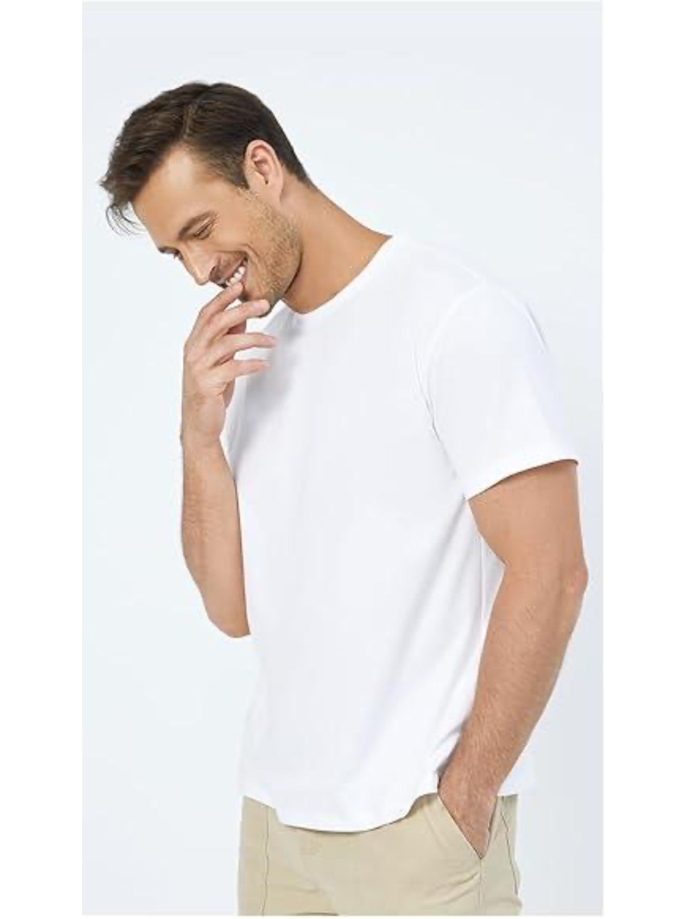 Neat White Basic Crewneck Short Sleeve Cotton Polyester Water Repellent Tops T Shirts Tee For Men ferrersa