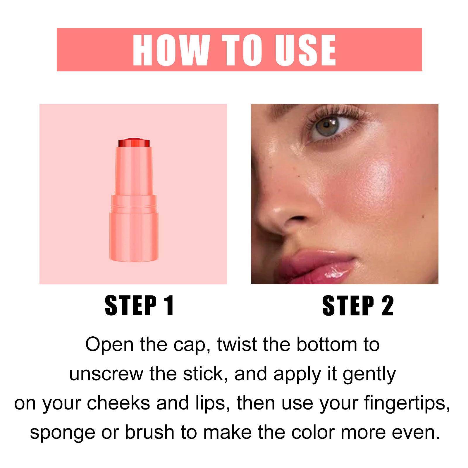 Blush Lipstick, Natural Nude Light Long-Lasting Easy Color Blush Lip Gloss Stick eprolo