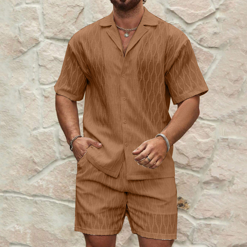 Men Tracksuits Summer Fashion Solid Loose Casual Two Pieces Lapel Button Shirt Shorts Beach Holiday All-match Outfits Male ferrersa