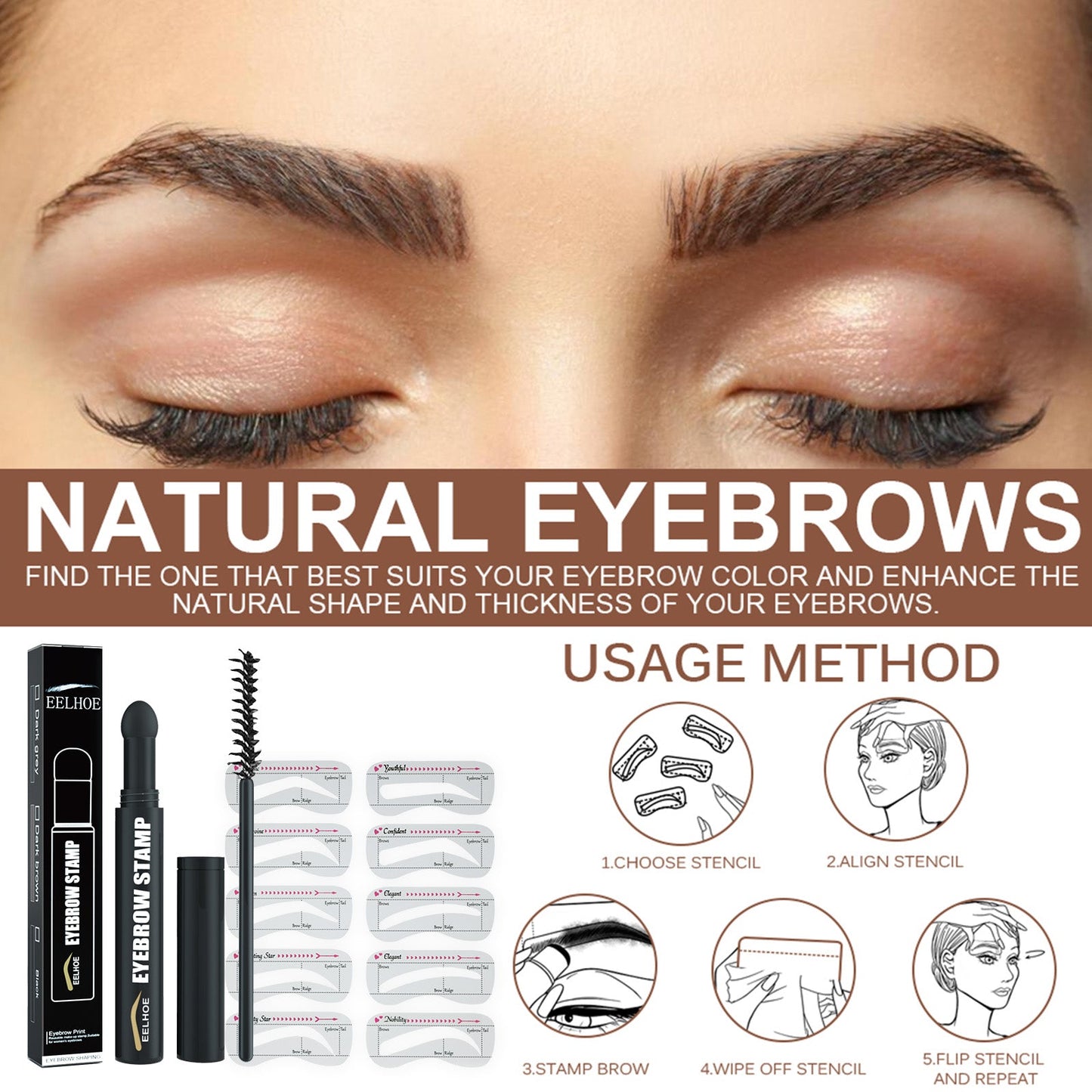 EELHOE  Eyebrow Pencil, Quick Makeup Eyebrow Natural Hairline Lazy Easy Waterproof With Eyebrow Card Eyebrow Brush eprolo