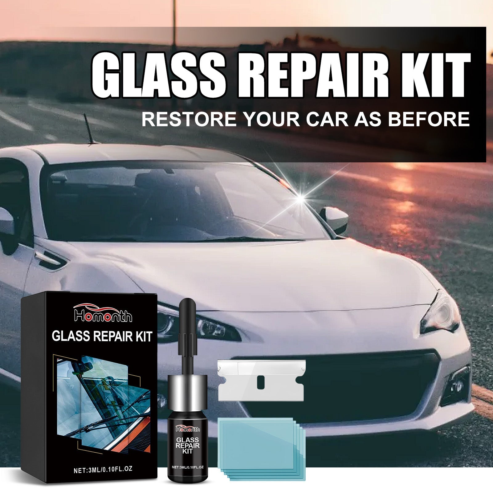 Glass Repair Kit, Auto Glass Cracks And Scratches Multi-Functional Adhesive Repair Solution eprolo