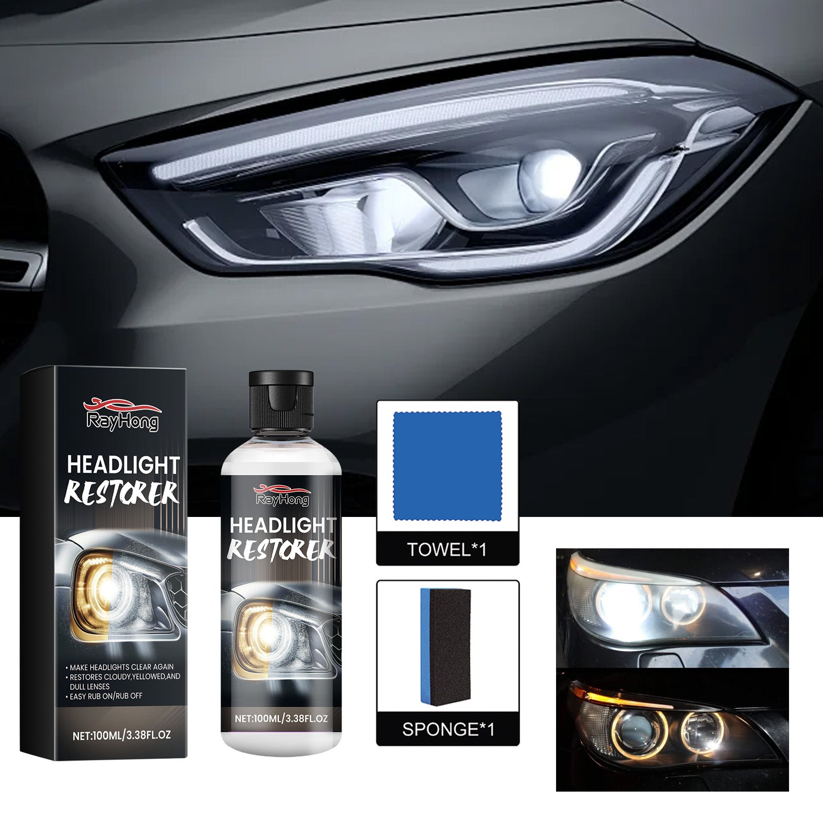 Headlight Restorer, Car Headlight Scratch Repair Refurbishment Maintenance Brightening Coating Polishing Fluid eprolo