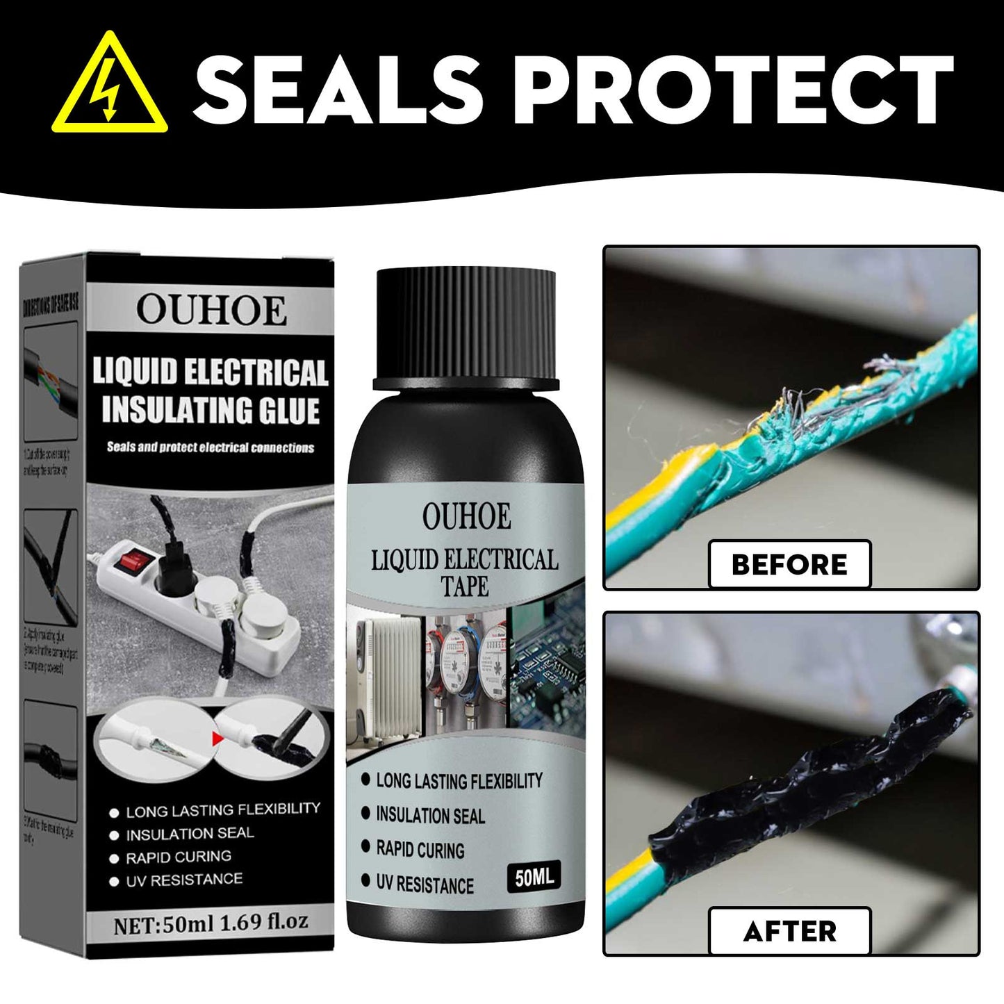 OUHOE Liquid Electrical Insulating Adhesive (Black, 30ml) Is A High-Temperature Resistant, Organic Insulating, Weather-Resistant, Waterproof, Repair And Sealing Adhesive eprolo