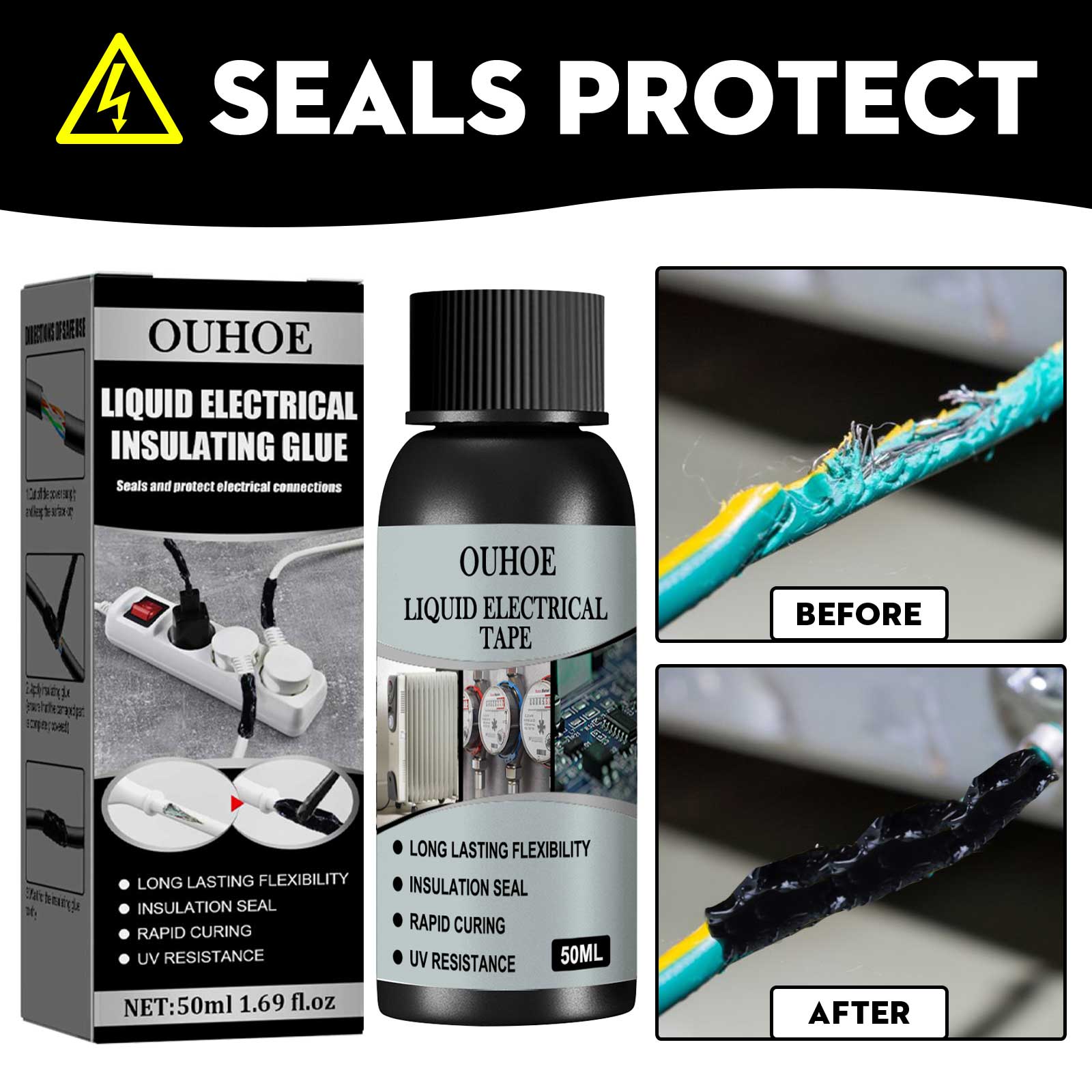 OUHOE Liquid Electrical Insulating Adhesive (Black, 30ml) Is A High-Temperature Resistant, Organic Insulating, Weather-Resistant, Waterproof, Repair And Sealing Adhesive eprolo