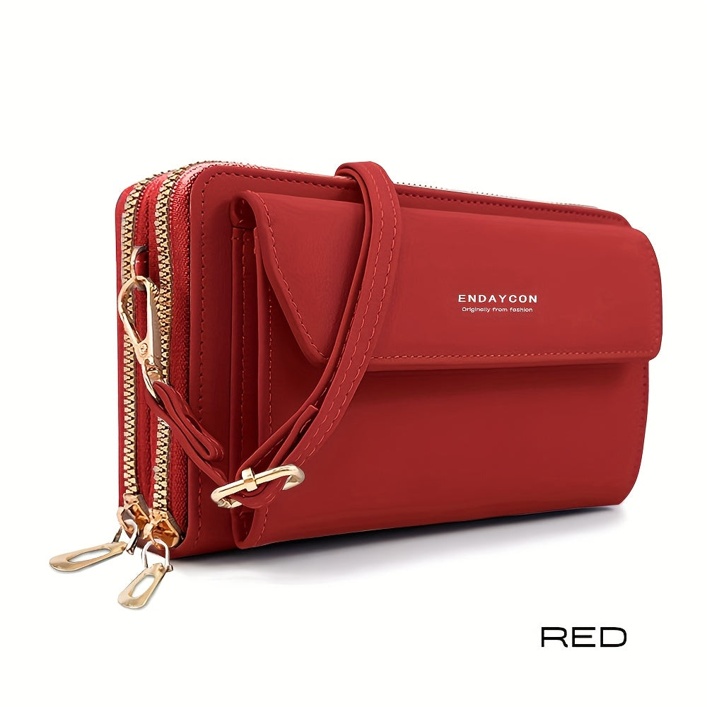Women'S Large Capacity Multi-Functional Phone Wallet with Double-Layer Zipper Closure - Convertible Crossbody Bag & Card Holder, Golden-Tone Hardware, Detachable Strap, Cash Pocket & Phone Compartment - Stylish & Portable Tra ferrersa