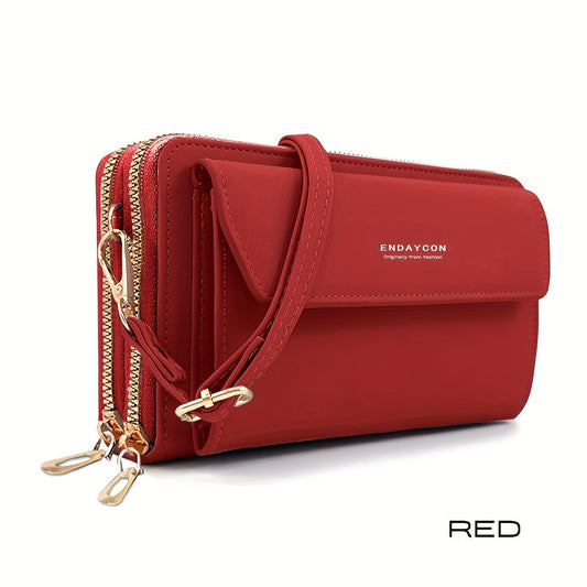 Women'S Large Capacity Multi-Functional Phone Wallet with Double-Layer Zipper Closure - Convertible Crossbody Bag & Card Holder, Golden-Tone Hardware, Detachable Strap, Cash Pocket & Phone Compartment - Stylish & Portable Tra ferrersa