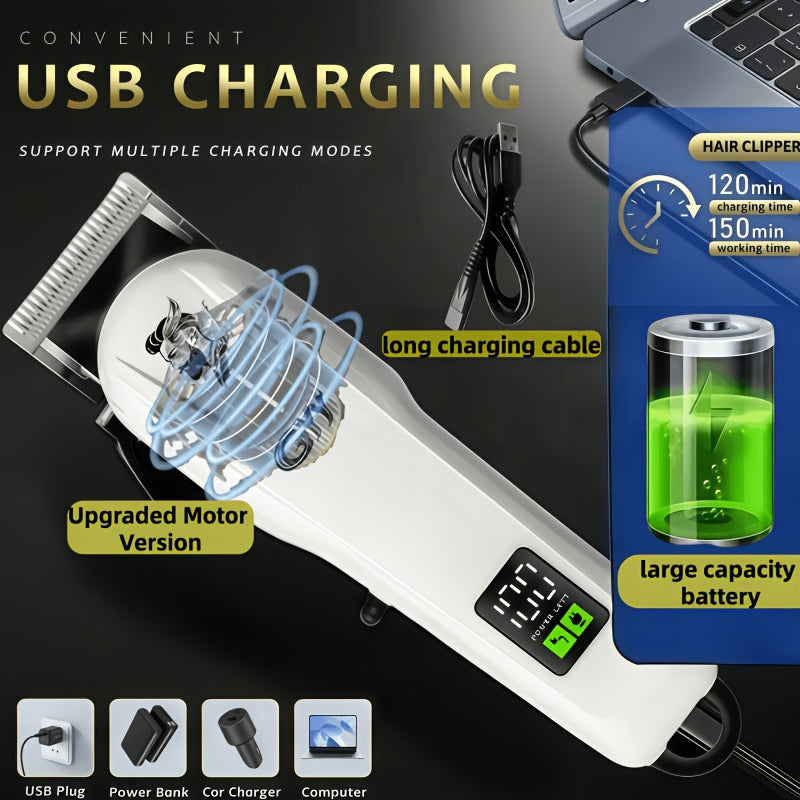 Men's Professional Electric Barber & Home Hair Clipper Set - All-in-One Clipper with Digital LCD Screen, USB Rechargeable, Barber Kit Suitable for Dad, Him - Ideal Gift for Father's Day, Valentine's Day ferrersa