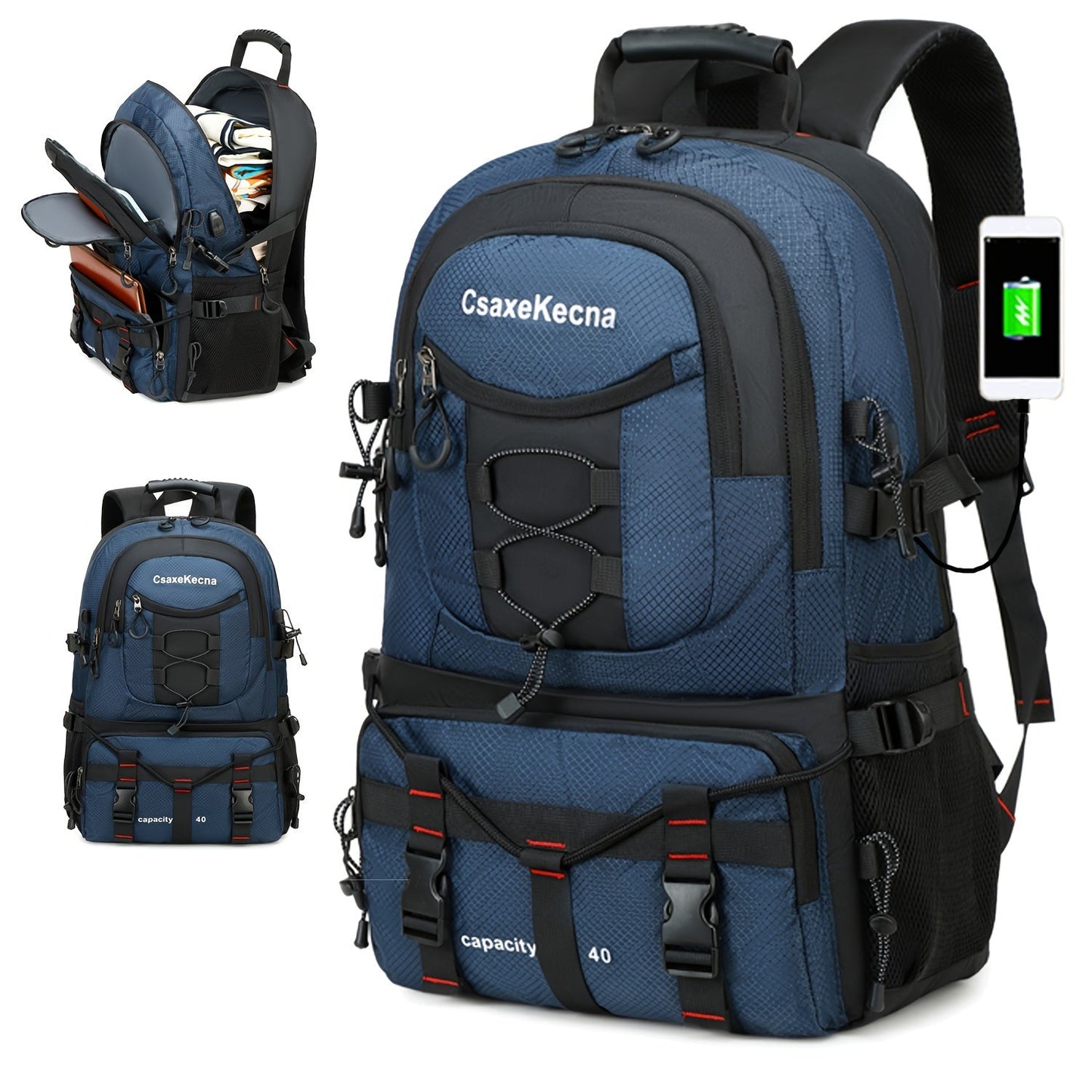 [Men‘S Backpack]Men'S 10.57gal Hiking Backpack, Lightweight Travel Rucksack with USB  No Battery Included ferrersa