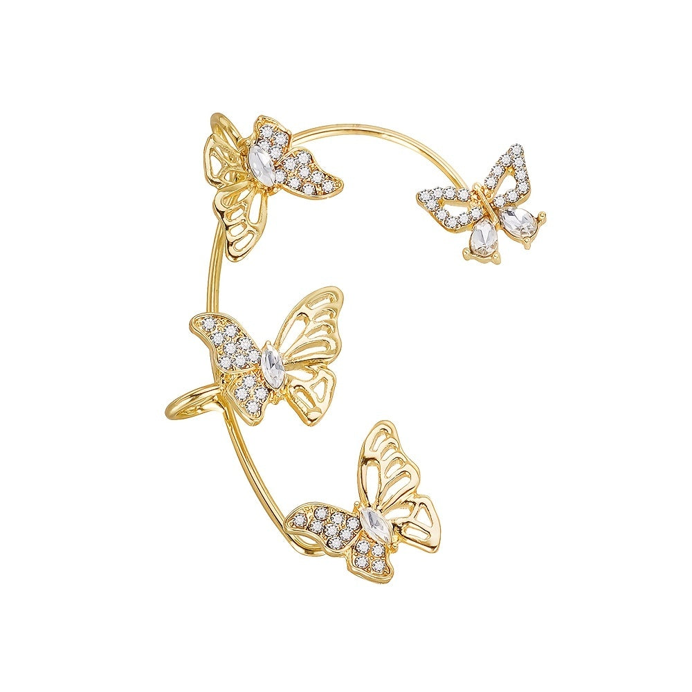Women'S Elegant Butterfly Ear Cuffs - No-Piercing Ear Hooks, Synthetic Gemstone Accents, Everyday & Formal Jewelry for Parties, Weddings, Everyday Outfits - Non-Piercing Ear Clips for Sensitive Light Beige, Party Accessories, ferrersa