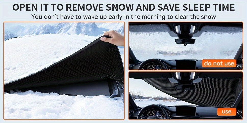 Magnetic Car Windshield Snow Cover - Heavy-Duty Oxford Fabric Windshield with 5- Anti-Snow Shield, Portable Scratch-Resistant Cover Suitable for /SUVs, Winter Car Accessory (No Drill Installation) ferrersa
