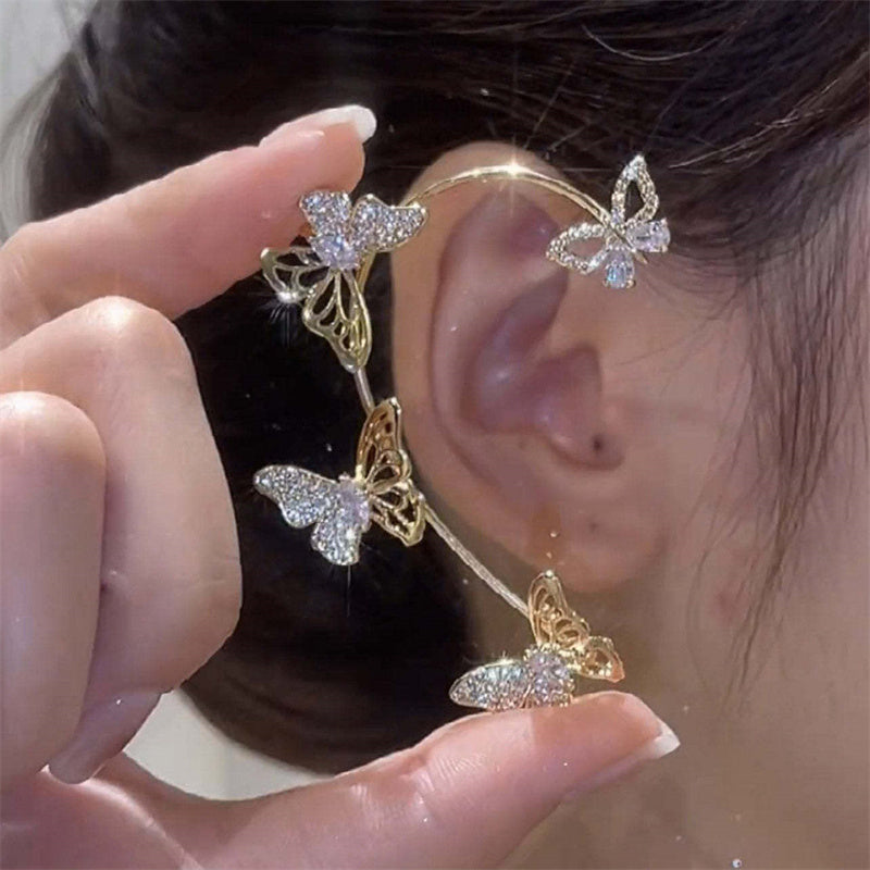 Women'S Elegant Butterfly Ear Cuffs - No-Piercing Ear Hooks, Synthetic Gemstone Accents, Everyday & Formal Jewelry for Parties, Weddings, Everyday Outfits - Non-Piercing Ear Clips for Sensitive Light Beige, Party Accessories, ferrersa