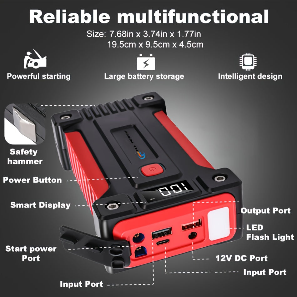 [Portable Car Jump Starter] 2500A Portable 12V Car Jump Starter Power Bank - Battery Booster Charger Starting Device for Petrol Diesel Car Starter Buster (6.0L Gas or 5.0L Diesel Engine) ferrersa