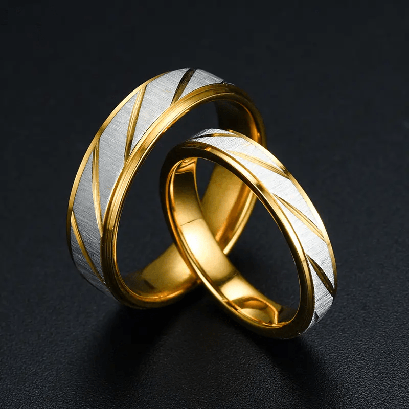 1 Pair of 18K Gold Plated Fashion New Novel Step Batch Flower Diagonal Couple Ring Jewelry Accessory Gift, Love Token, Matching Rings, Trendy Accessory, Stylish Ring, Highquality Plating, Durable Jewelry, Floral Ring, Stateme ferrersa