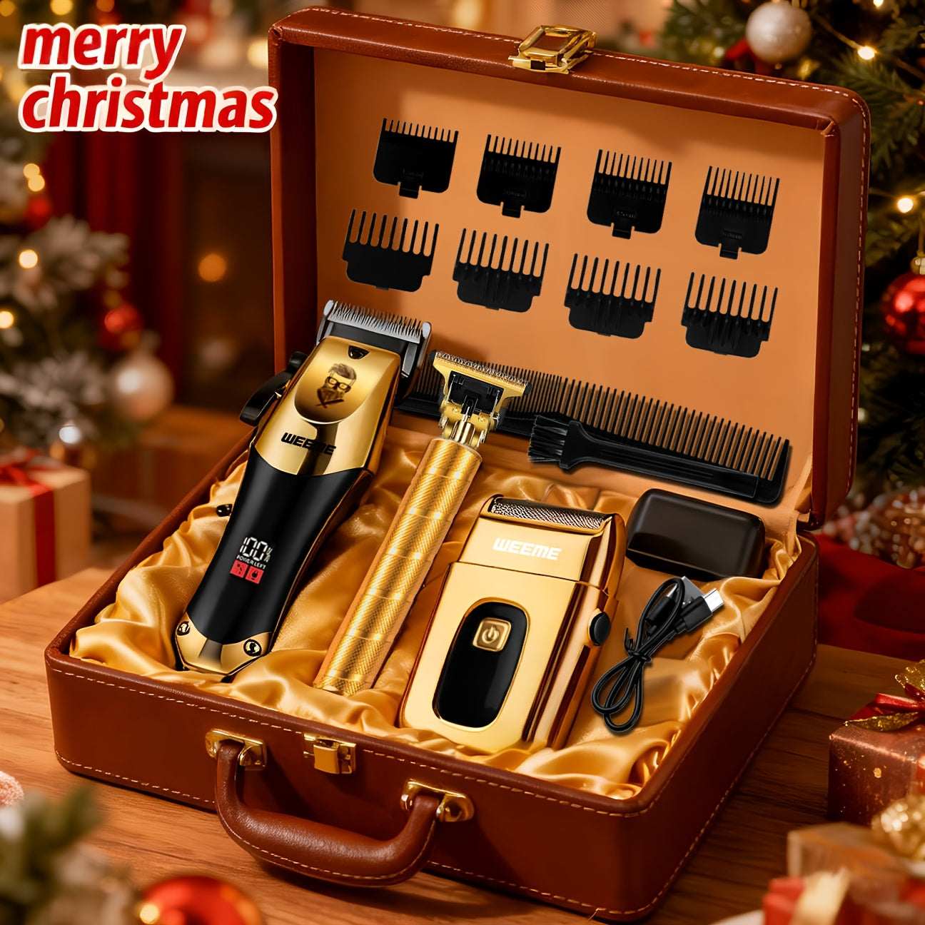 3pcs Set Golden Hair Clippers Professional, Beard Trimmer, T-Blade Trimmer Kit For Men, Cordless Hair Cutting And Styling Tools, Golden Design Shaver, Ideal Birthday And Christmas Gifts, Valentine'S Day ferrersa