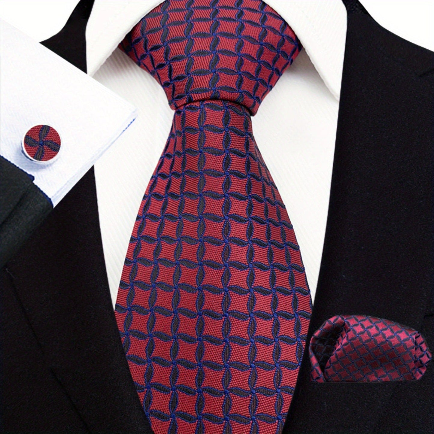 Men's Tie3pcs Business Set: 3.15inch Hand-made Tie for Men, Tie, Cufflinks, Pocket Square. Business Set Suitable for Parties, Dates, Weddings, Suit Accessories, and Gifts. ferrersa