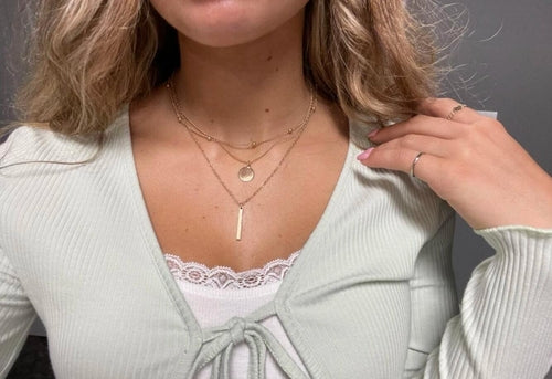 Boho Multi-Layer 3pcs Bar Disc Charm Metal Round Beads Chain Choker ferrersa