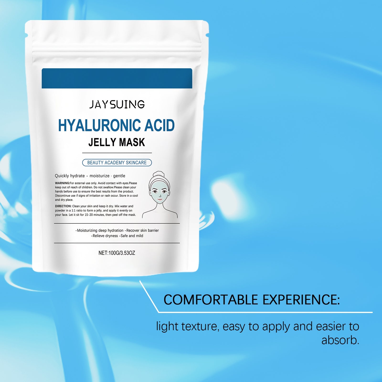 Jaysuing Hyaluronic Acid Moisturizing Mask, Gently Hydrates And Moisturizes Tender, Smooth And Delicate Skin eprolo
