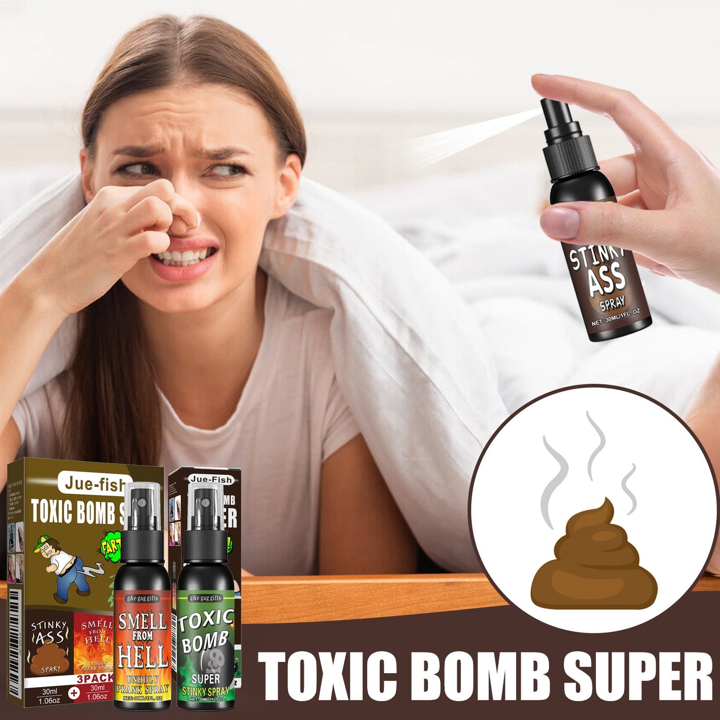 Fart Spray, April Fool's Day Pooper Toy Spoof Stink Entertainment Poop Hell Bomb Smell eprolo