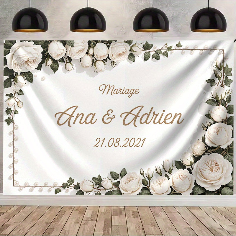 1pc Personalized Wedding Backdrop Custom with Names & Dates - Elegant Floral Wedding Decoration Banner, Large 90.5x70.8 Inch Wedding Party Decor for Bride/Groom, Birthday, Baptism, Anniversary - Perfect Gift for Parents & Par ferrersa