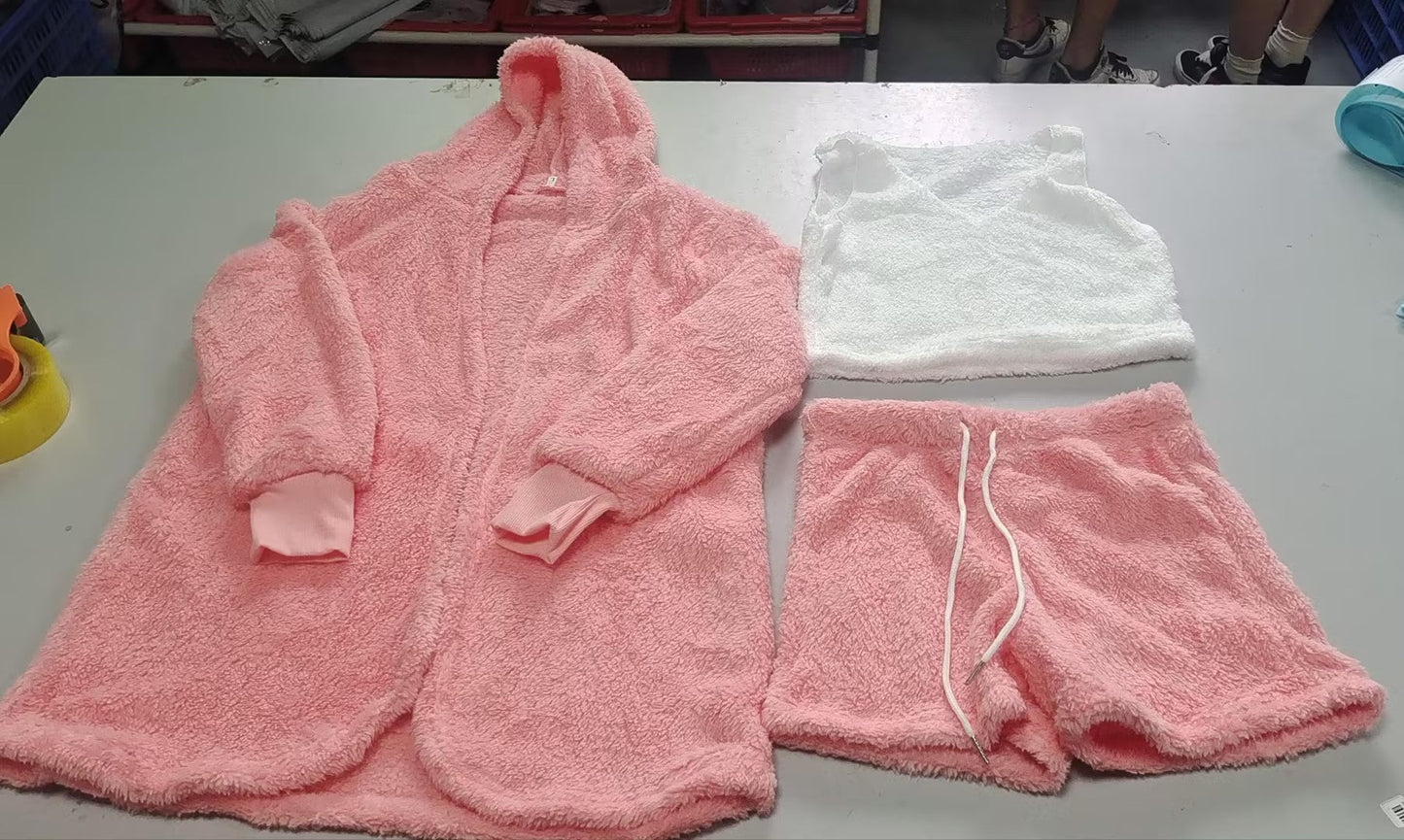 3pcs Womens Clothing Long Sleeve Crop Tank Top And Drawstring Shorts Pajama Set USA
