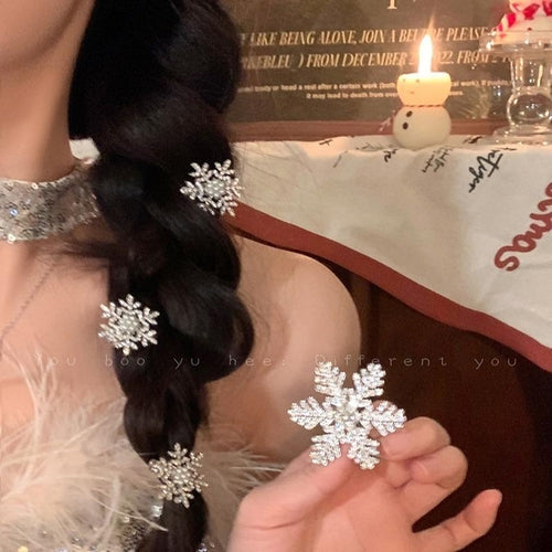 Cyrstal Snowflake Pearl Hair Clip Winter Girls Small Sweet Bobby Pins ferrersa