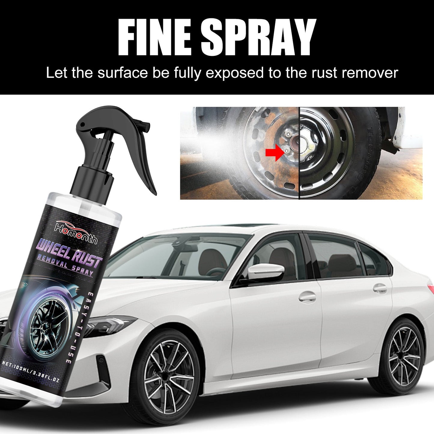 Wheel Rust Removal Spray, Automobile Tire Wheel Rust Cleaning Rust Removal Renovation Decontamination Brightener eprolo