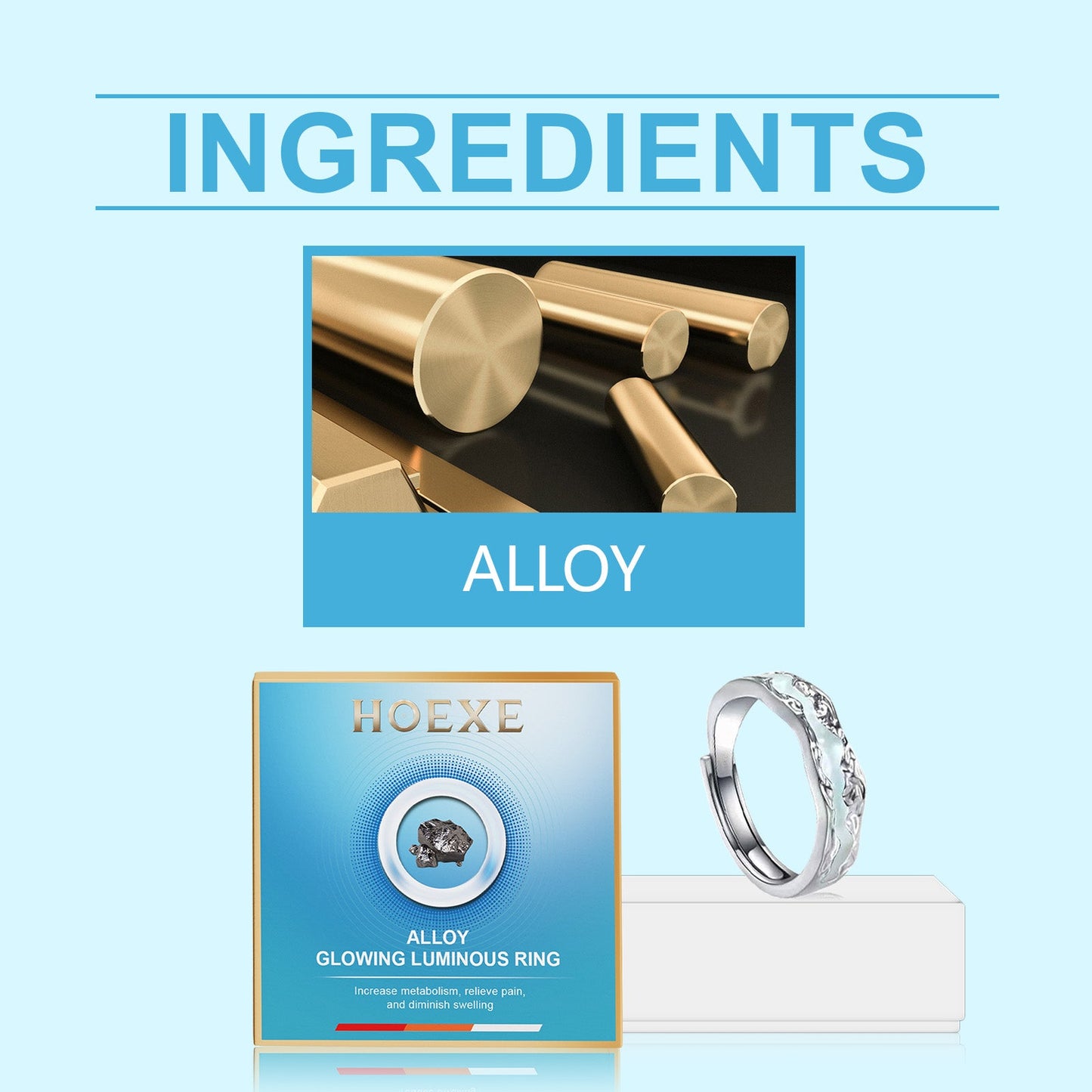 Hoexe Silver Glow-In-The-Dark Rings Protect Daily Life, Physical Exercise, Portable Men's And Women's Care Rings eprolo