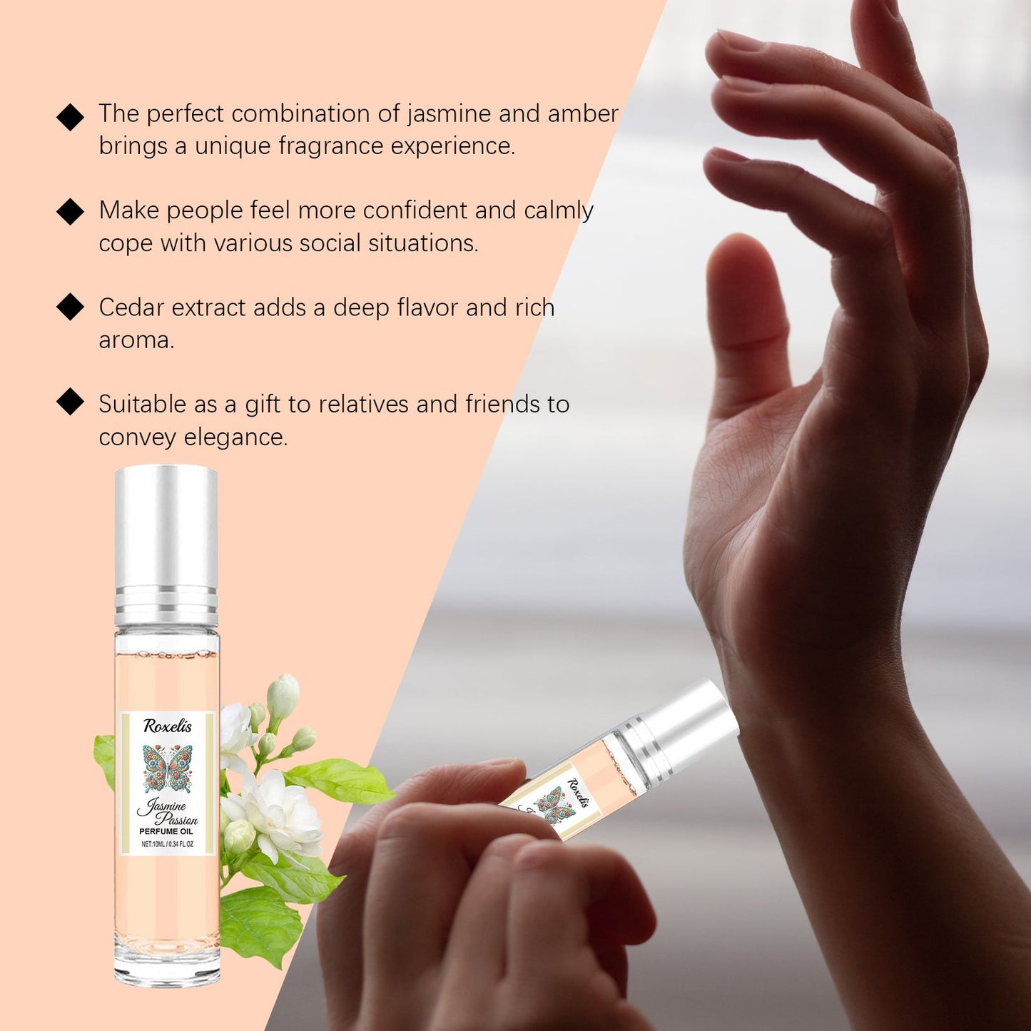 Roxelis Roll-On Jasmine Perfume Lasting Fragrance Portable Vial Perfume Charming Charm Perfume Pheromone Fragrance eprolo