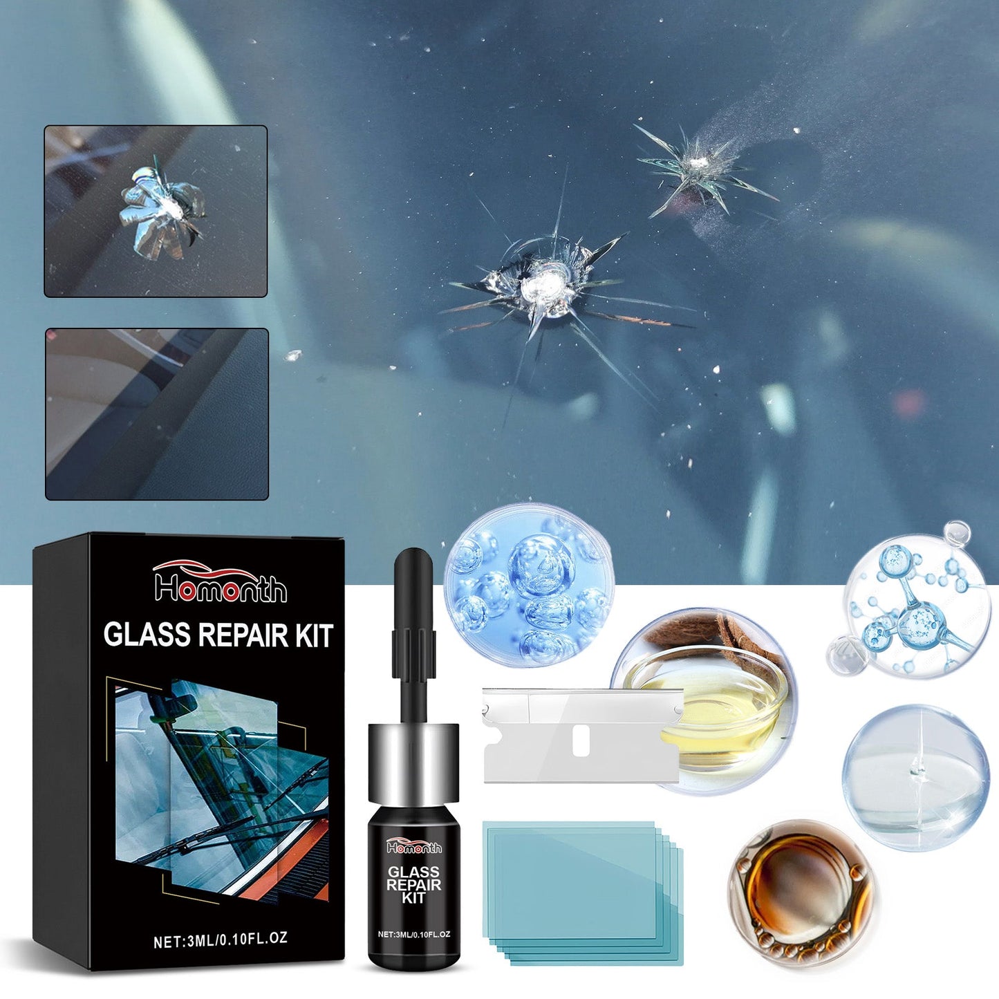 Glass Repair Kit, Auto Glass Cracks And Scratches Multi-Functional Adhesive Repair Solution eprolo