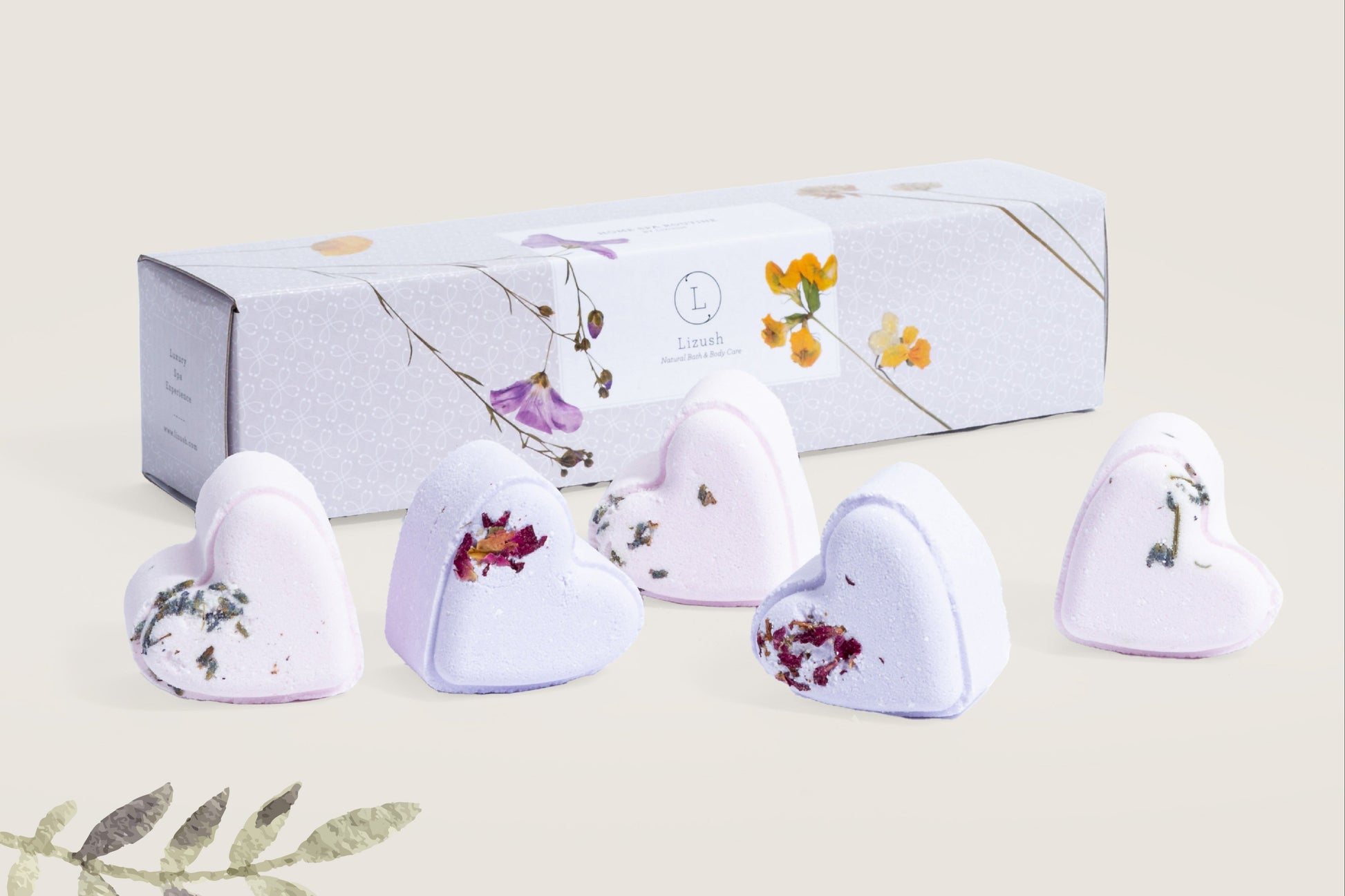 Bath Bombs - Lavender  - a Set of 5 Heart Shaped Gift box - Mother's Day best gift Lizush soap