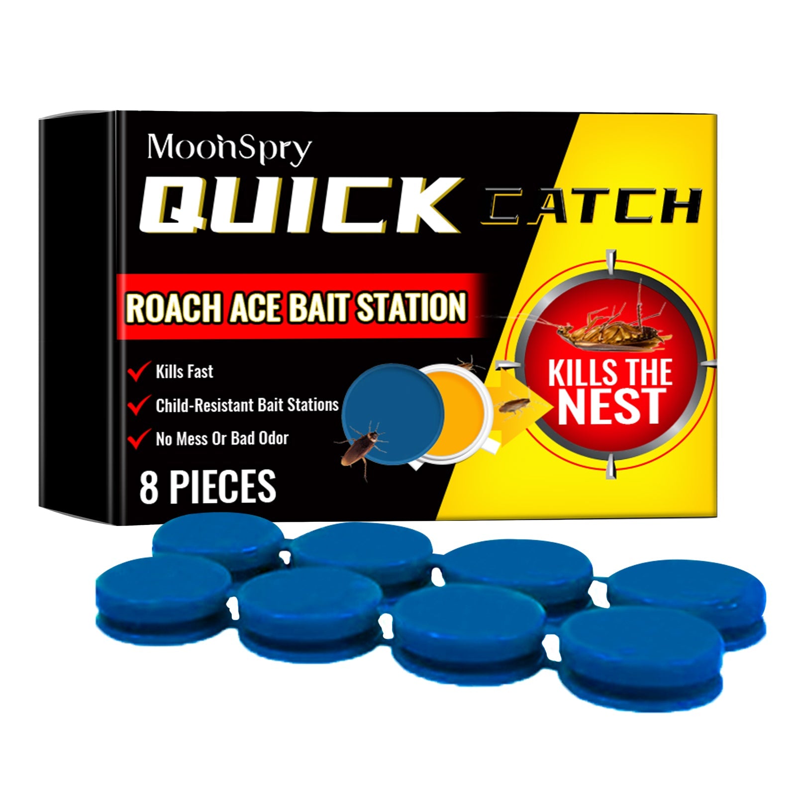 MoonSpry Roach Ace Bait Station, Insect-Repellent Cockroach Bait Kitchen Home Cockroach Elimination Whole Nest End Cleaner eprolo