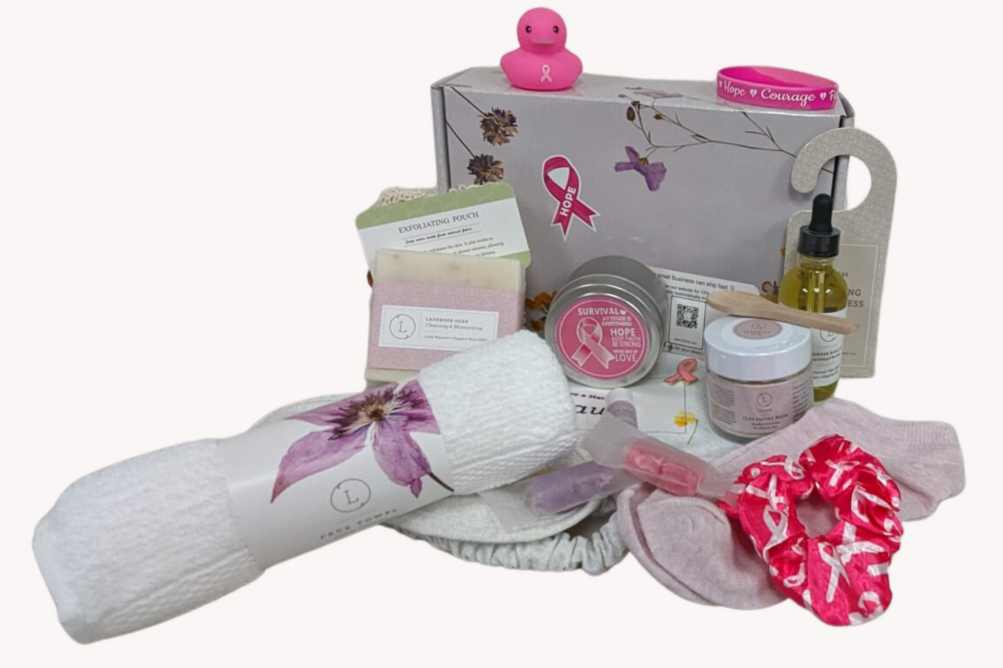 Breast cancer Awareness Gift Box - Hope for a warrior / a survivor - this is a support care pamper package - ALL Natural Lizush soap