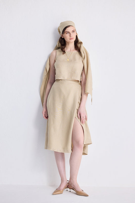 Overlap Midi Skirt in Neutral Beige DC-Reistor