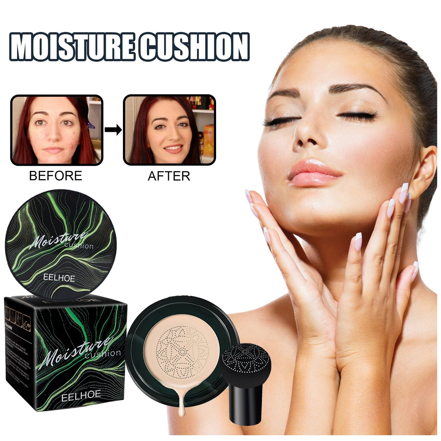 Moisture Cushion, Hides Facial Blemishes And Brighens Natural Nude Foundation Cream eprolo