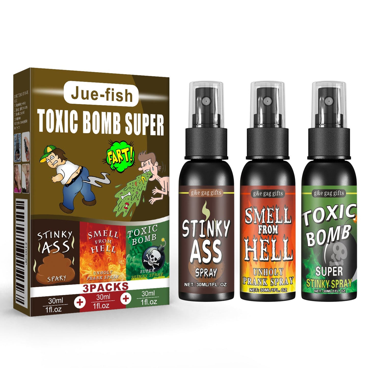 Jue-Fish Stinky Fart Spray (Set) April Fool's Day Prank Liquid Toy Parody Stinky Entertainment Poop Hell Bomb Smell eprolo