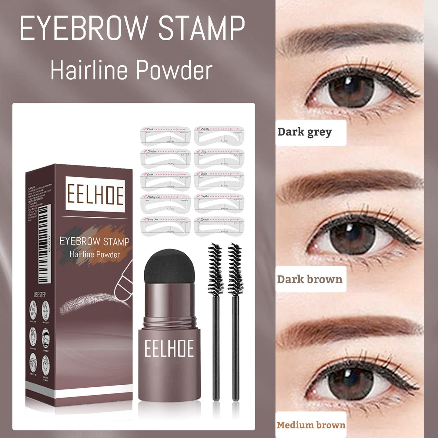 EELHOE Eyebrow Print Mold Eyebrow Drawing (Medium Brown Box) Lazy Eyebrow Filling Makeup Eyebrow Cake Waterproof Hairline Powder eprolo