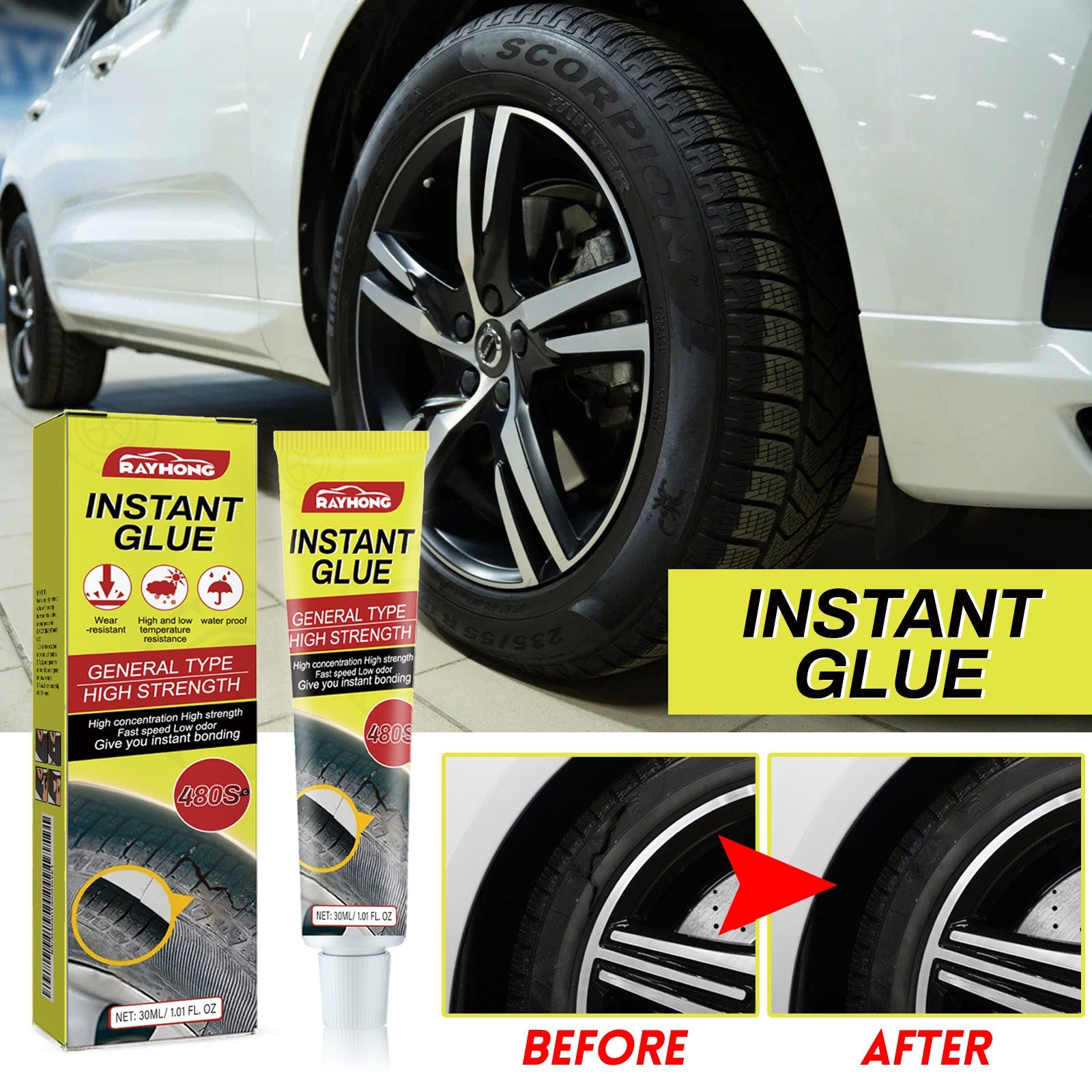 Instant Glue, Car Tire Crack Repair Glue Tire Maintenance Repair Glue Sealing Adhesive eprolo