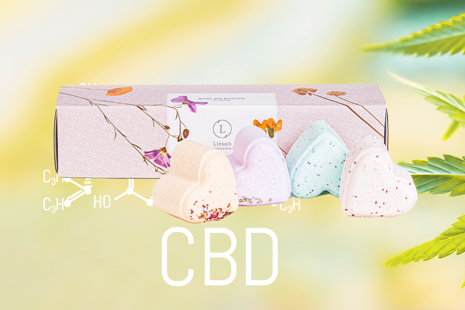 Bath Bombs with CBD -  5 Hearts Shaped with CBD - in a Gift Box - Can be personalized. (THC free) Lizush soap