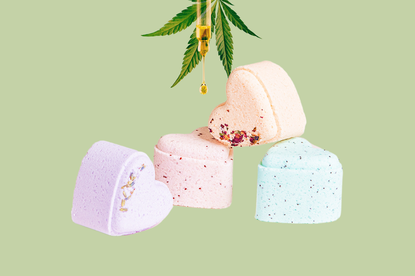 Bath Bombs with CBD -  5 Hearts Shaped with CBD - in a Gift Box - Can be personalized. (THC free) Lizush soap